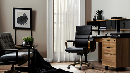 Fototapeta premium minimalist home office setup with stylish furniture and essential work tools