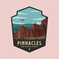 pinnacles national park emblem patch logo vector illustration design, california landmark emblem design