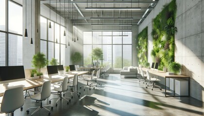 Modern Office Space with Green Plants
