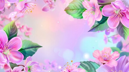 Delicate Pink Blossoms Framed by Green Leaves