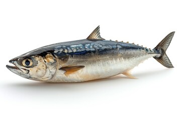 Fototapeta premium Fresh Atlantic mackerel fish isolated on a white background, detailed and vibrant