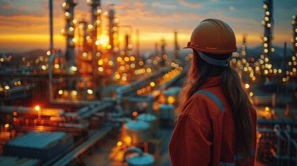 An oil worker in action at an expansive oil field, operating machinery and overseeing extraction processes for efficient oil production.