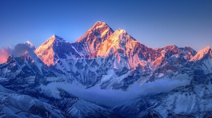Abstract background featuring a majestic snow-capped mountain peak during sunrise