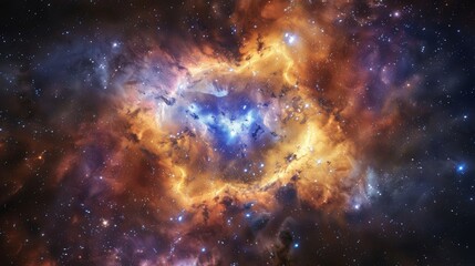 Fototapeta premium Abstract background depicting a colorful nebula in deep space with glowing stars and cosmic clouds