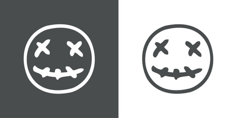 Logo con emoticono de zombi alegre para invitaciones y tarjetas de Halloween. Cara de zombi con expresi&oacute;n alegre como personaje emoji