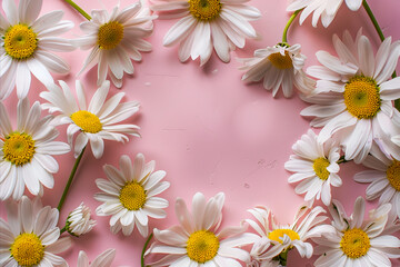 Fototapeta premium Daisies on a pink background.