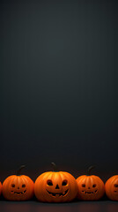 A spooky scene of Halloween pumpkin jackolanterns with eerie glowing faces, set against a dark backdrop