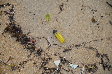 garbage on the shore of the Pacific Ocean on Koh Samui, Thailand