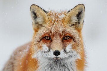 Obraz premium Elegantly posed red fox against crisp, clean white background, showcasing striking features and fur details. Captivating portrait.