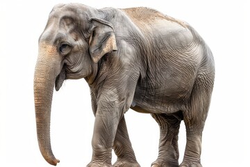 Obraz premium Asian elephant, majestic and powerful, isolated on a pure white background. Captivating wildlife portrait.