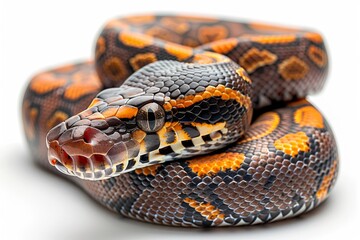 Obraz premium Full body reticulated python in platinum color isolated on white background, exotic and striking
