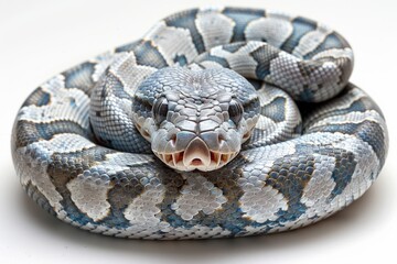 Obraz premium Full body reticulated python in platinum color isolated on white background, exotic and striking