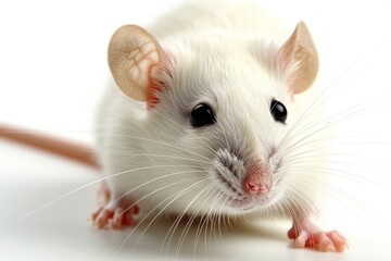 White laboratory rat isolated on pure white background, detailed and scientific