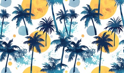 Summer tropical palm trees and sun on white background, Generative AI