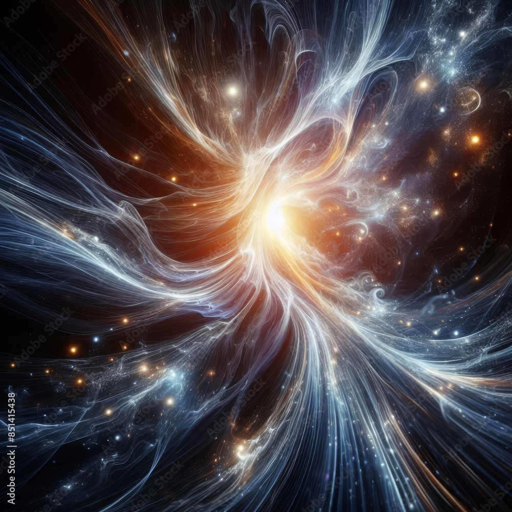 Poster a stunning abstract depiction of a cosmic swirl, featuring vibrant colors and radiant light. this me