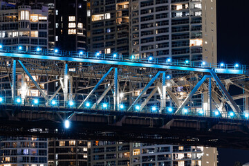 Closeup of Story Bridge at nighttime in Brisbane