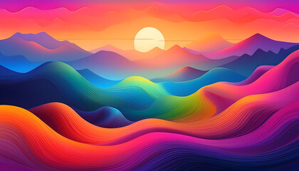Colorful Sunset Over Wavy Mountains