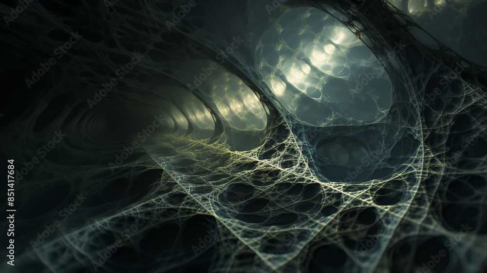 Poster 3d futuristic tunnel background. abstract splashes swirling in the dark. abstract type displayed as 