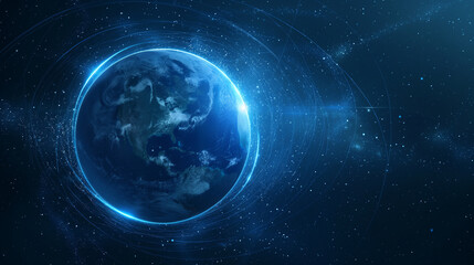 Obraz premium 3D rendering. Map of blue planet earth from space at night. Abstract background illustration of the world