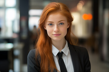 Obraz premium Young pretty redhead girl business uniform