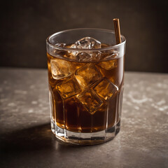 Whiskey on the Rocks in Glass with cinnamon stick 