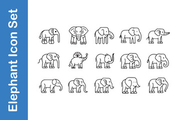 Elephant line icon set with vector collections. 