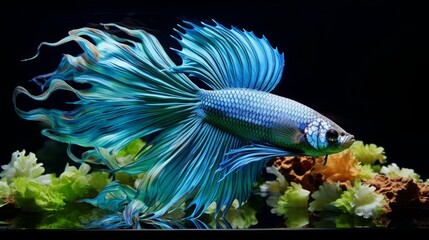 Iridescent Betta Fish: Captivating Display of Flowing Fins in Clear Tank