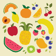 assorted flat geometric fruit vector illustration