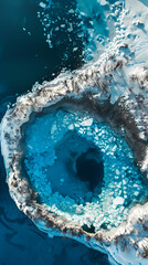Aerial view of ice cave in the snow