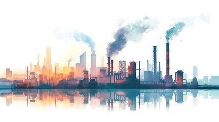 Factory factory on the background of the city industrial factory landscape factory landscape Modern industrial factory with pipes Vector flat illustration