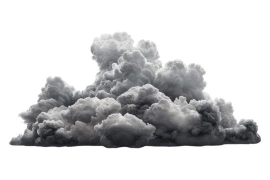 Dark grey cumulus and fluffy clouds shape isolated on transparent back ground