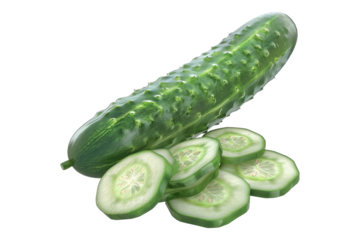 Cucumber with slice isolated on transparent back ground