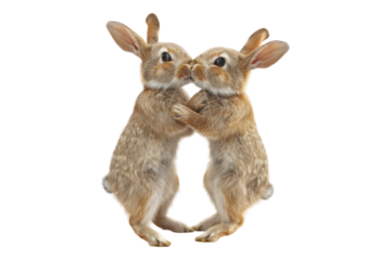 Dancing duo of rabbits isolated on transparent back ground