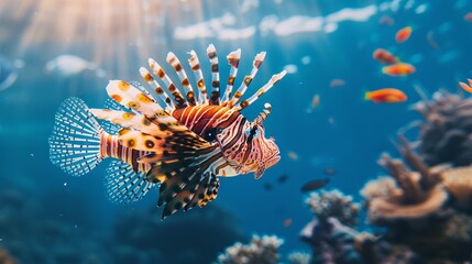 Majestic Lionfish with Striking Fins in Vibrant Ocean Scene