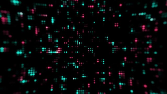 Fondo oscuro con luces de color verde y rojo que se mueven y asemejan a unas computadoras en pleno trabajo. Tecnolog&iacute;a moderna brillante. Actual fondo tecnol&oacute;gico lleno de colores y movimiento.