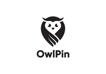 black owl with location pin logo vector design