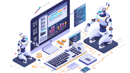 Vector illustration of automation data analysis concept. Marketing bot. Automated data analysis. automatic data collection concept