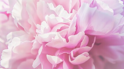 Fototapeta premium Peony symmetry, close-up, pastel pink petals in geometric shapes, soft natural light, high detail, blurred background. 