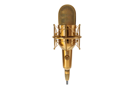 Golden mic isolated on transparent background