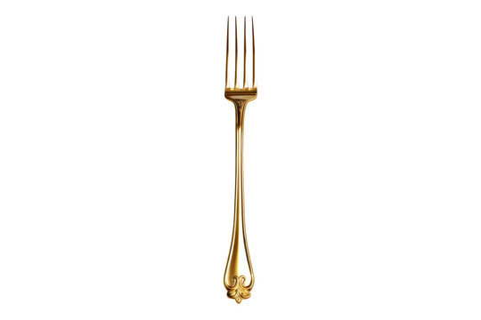 Golden pasta fork isolated on transparent background