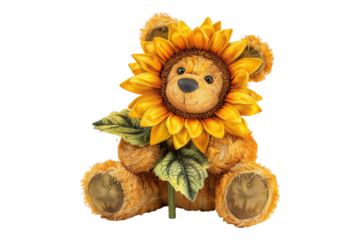 Gleaming teddy bear sunflower isolated on transparent background