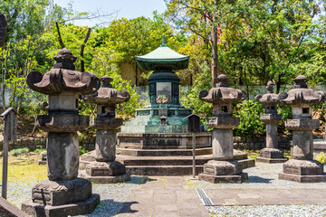 The cemetery behind the Great Hall in Zojoji, where Tokugawa shoguns were buried, Tokyo, Minato ward, Japan.