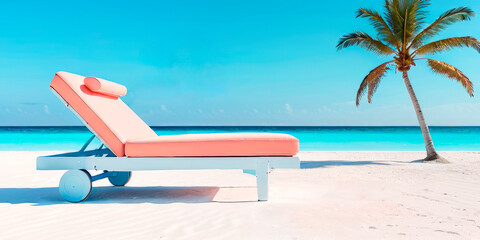 an empty sunbed on the beach