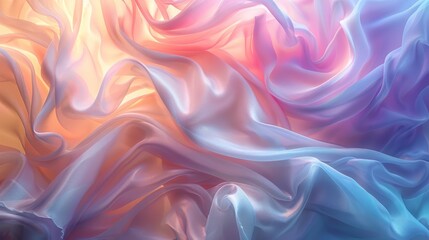Fototapeta premium Iridescent light pastel colours shimmering on a dreamy, ethereal cloth that floats in a void rounded edges background abstraction