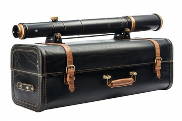 A durable telescope case with padded compartments for safely transporting and storing a telescope and accessories, white background