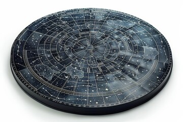 A glowinthedark planisphere with a detailed star map, white background