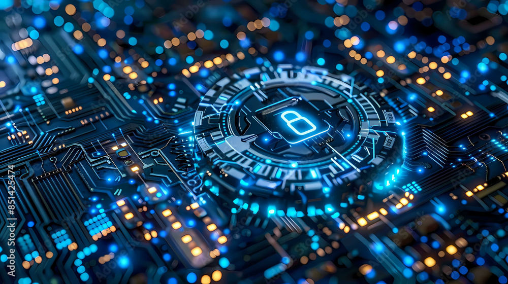 Poster network security key locked in digital age concept of protection in cyber world safe from hacker wit