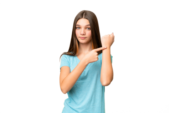 Teenager girl over isolated chroma key background making the gesture of being late