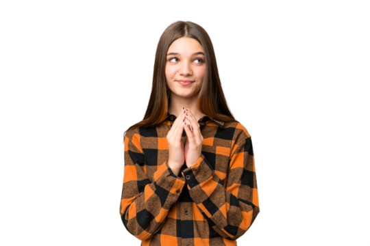 Teenager girl over isolated chroma key background scheming something
