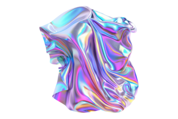 Holographic flowing iridescent colored isolated on transparent background